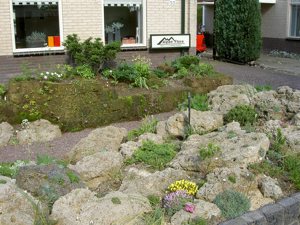 part of front garden (tufa & peat block wall)
