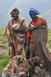 Lesotho herdsmen with traditional Basotho blanket